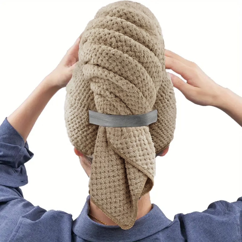 Extra Large Microfiber Hair Towel Wrap Quick Dry Ultra Absorbent with Elastic Band for Comfort