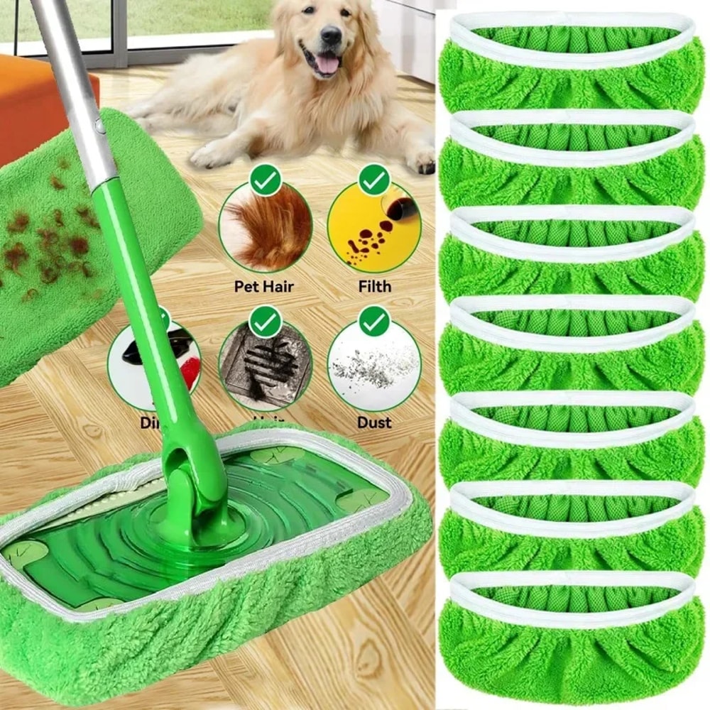 Reusable Microfiber Mop Pads For Wet Dry Cleaning Green Furniture Flooring Replacement 1
