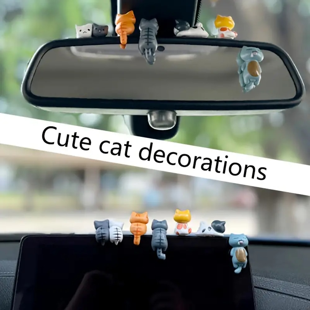 Cartoon Cat Dashboard Figurines Fun Car Pot And Screen Edge Decor 2