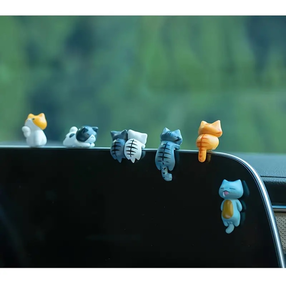 Cartoon Cat Dashboard Figurines Fun Car Pot And Screen Edge Decor 5