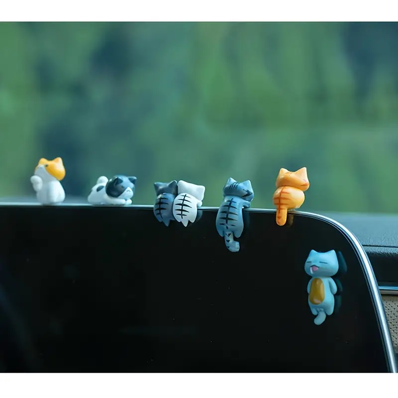 Cartoon Cat Dashboard Figurines Fun Car Pot And Screen Edge Decor 5