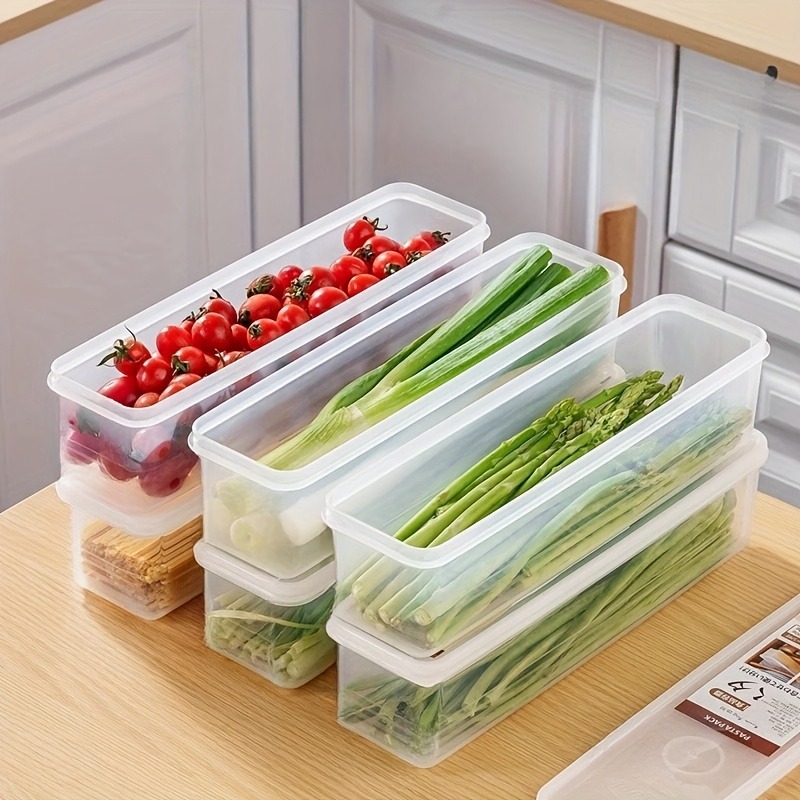 Long Rectangular Reusable Food Storage Containers For Refrigerator Plastic Organizer Box Set 0