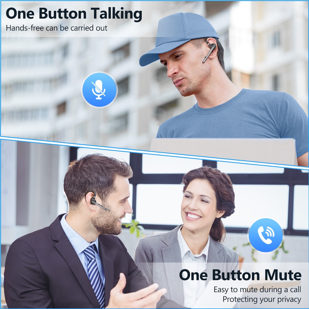 Bluetooth Headset Wireless Headphone Dual Mic Mute Noise Cancelling Earpiece For Handsfree Use 1