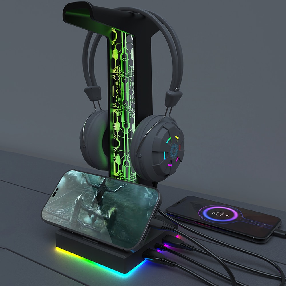 Headphone Stand With Dual USB Ports LED Lighting Effects Gaming Headset Holder For PC And Gamer De 1