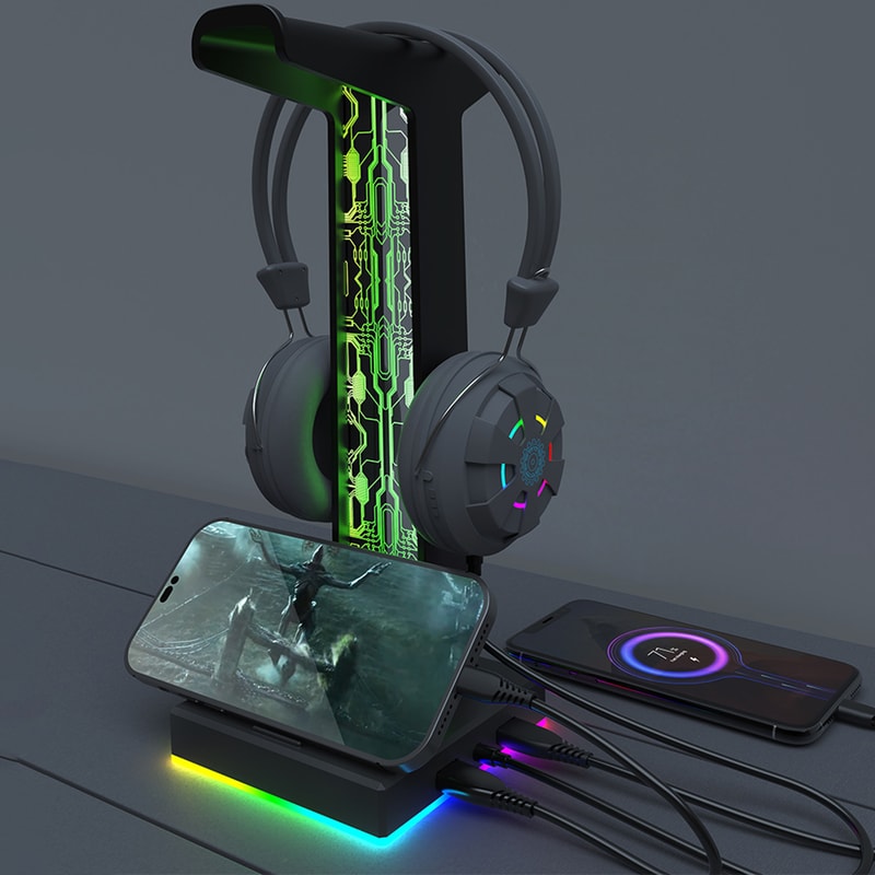 Headphone Stand With Dual USB Ports LED Lighting Effects Gaming Headset Holder For PC And Gamer De 1