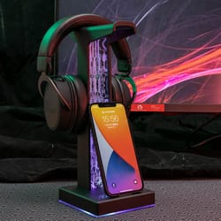 headphone stand with dual usb ports & led lighting effects gaming headset holder for pc and gamer desktops