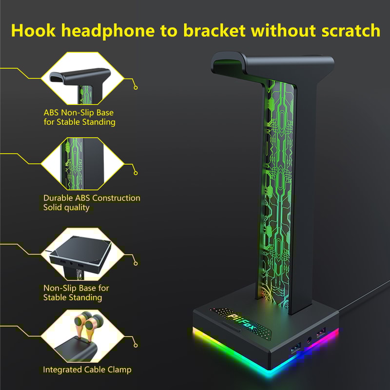 Headphone Stand With Dual USB Ports LED Lighting Effects Gaming Headset Holder For PC And Gamer De 4