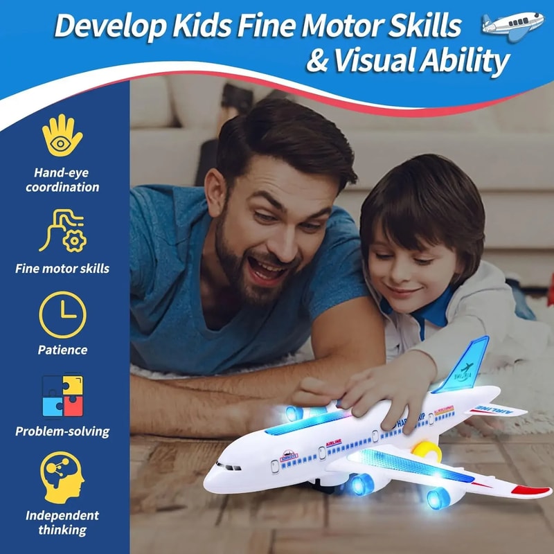 Educational Airplane Toy For Kids Musical Rotating Electronic Aircraft With Flashing Lights And So 2