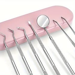 tooth cleaning kit with tongue scraper tweezers & toothpick tools non slip handle and convenient storage case