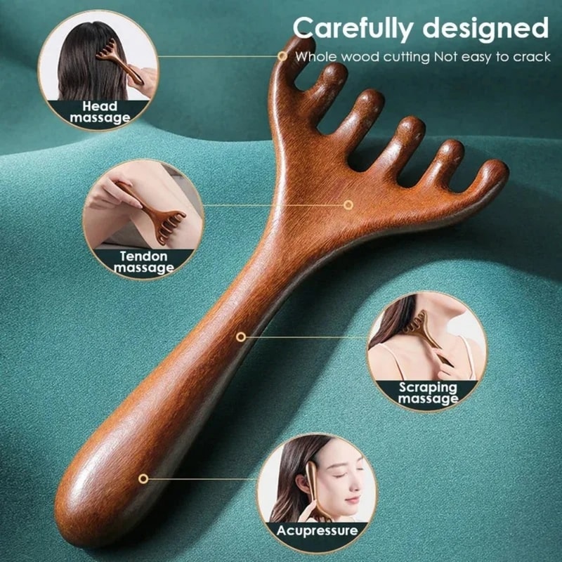 Wooden Meridian Massage Comb Anti Static Six Claw Head Massager For Improved Blood Circulation Gua 3
