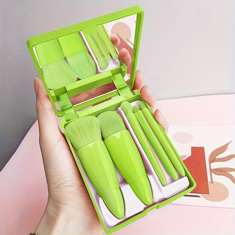 Portable Makeup Brush Set With Mirror Foldable Travel Kit 4