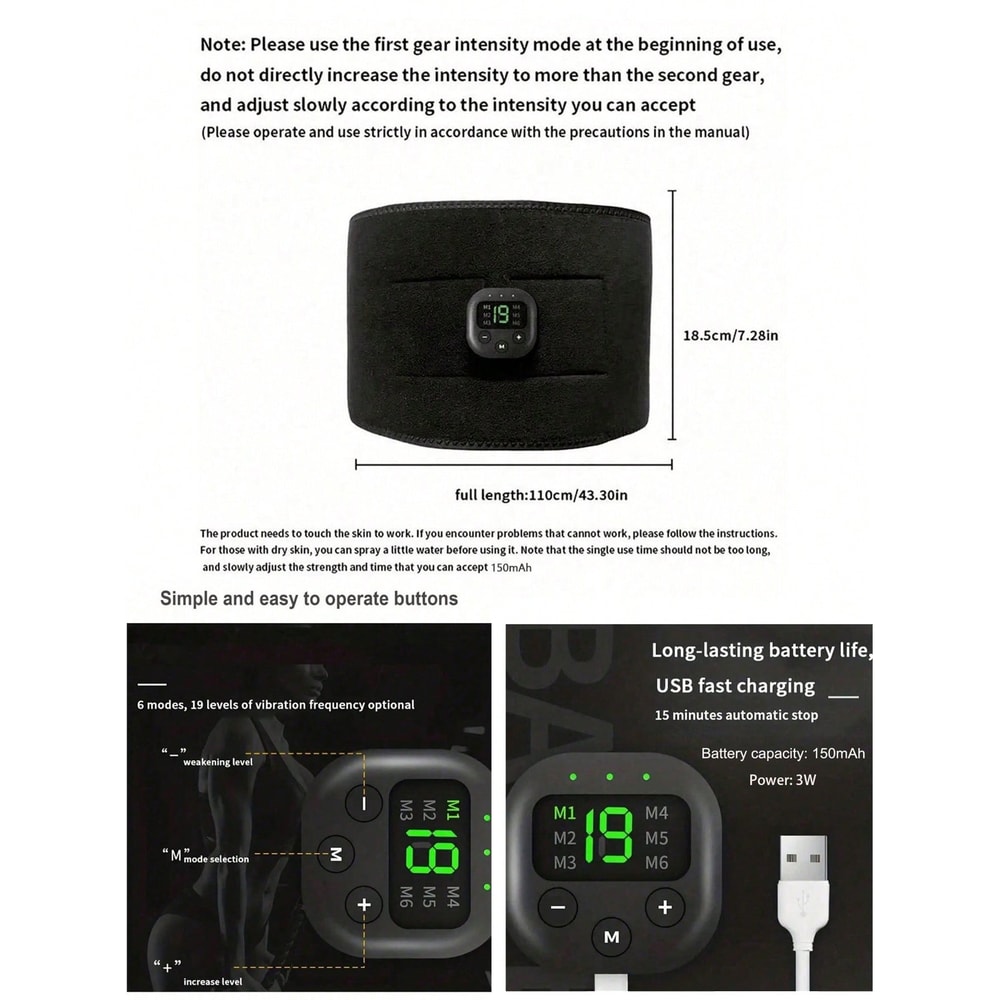 Portable USB Charging Waist Massager Electric Fitness Shaping Belt For Arm Leg Hip Training 3