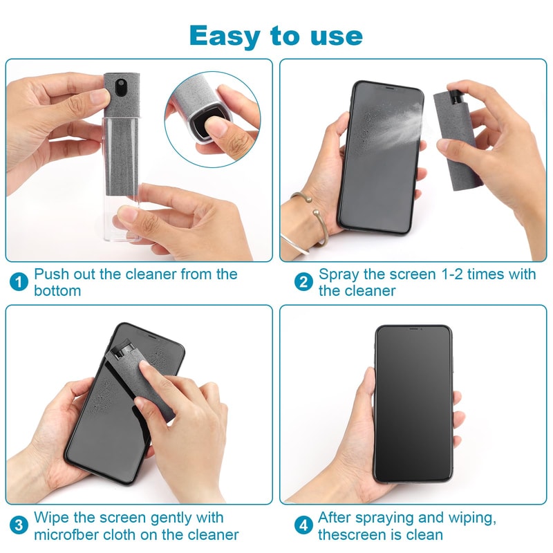 Portable Phone Screen Cleaner Spray Microfiber Cloth Set For Tablets Phones Glass Surfaces 3
