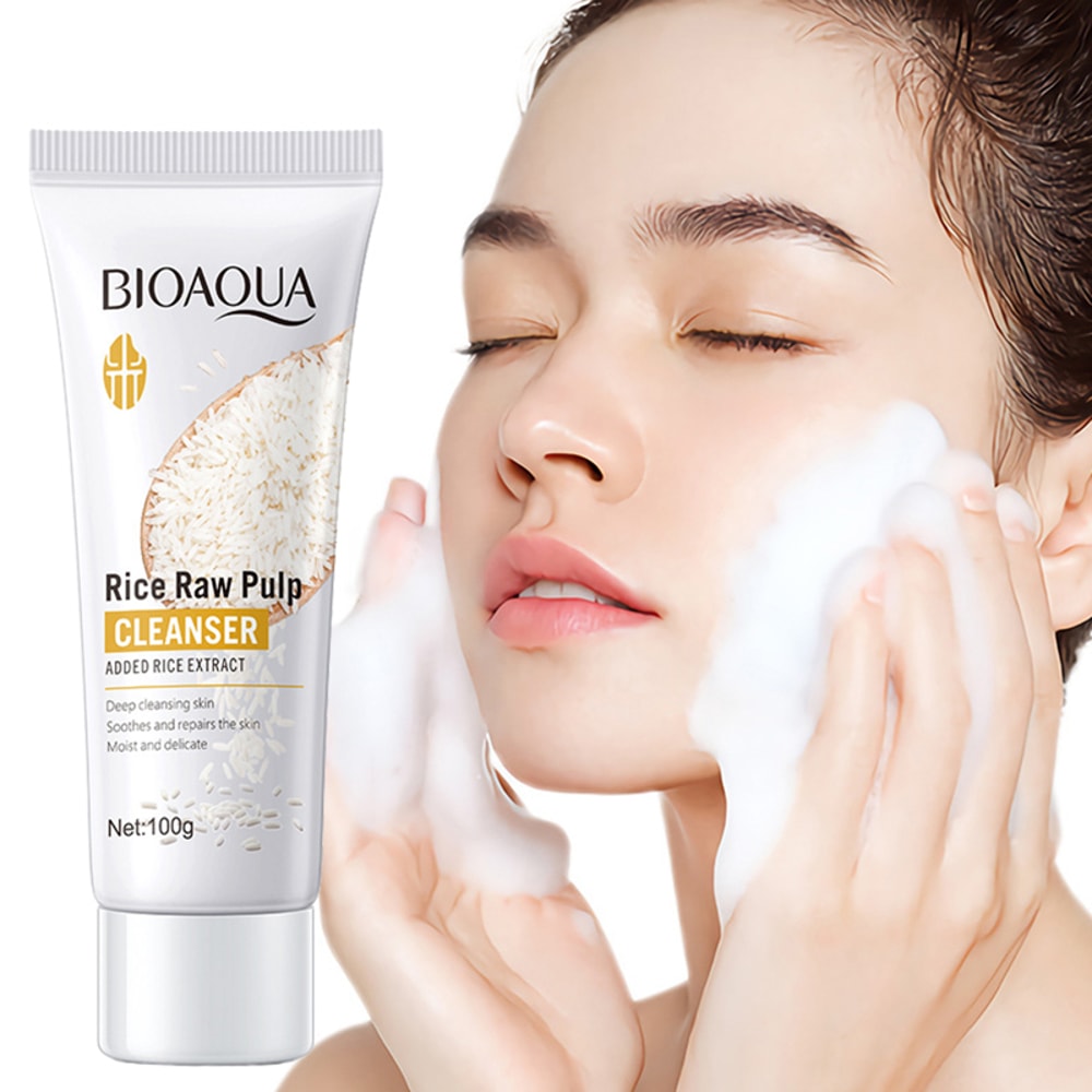 Rice Raw Pulp Facial Cleanser Moisturizing Brightening Face Wash Foam 1