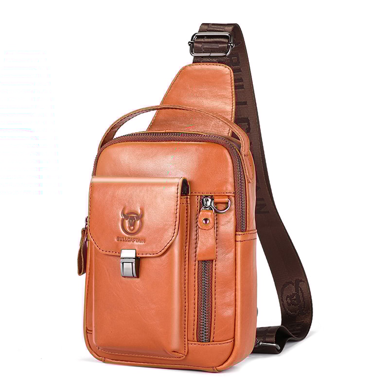 Mens Genuine Leather AntiTheft Crossbody Bag Multifunctional Casual Chest Bag 8