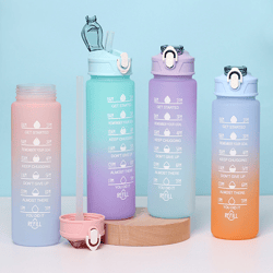 rainbow color sports water bottle with straw durable heat resistant plastic cup