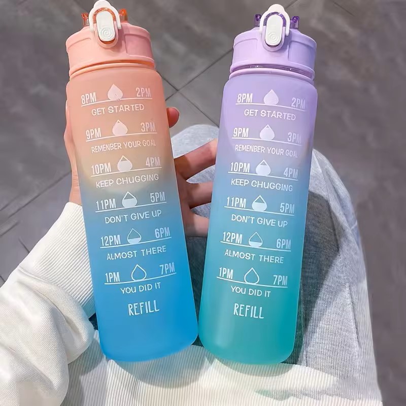 Rainbow Color Sports Water Bottle with Straw Durable Heat Resistant Plastic Cup