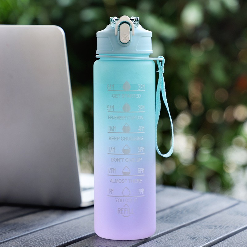Rainbow Color Sports Water Bottle with Straw Durable Heat Resistant Plastic Cup