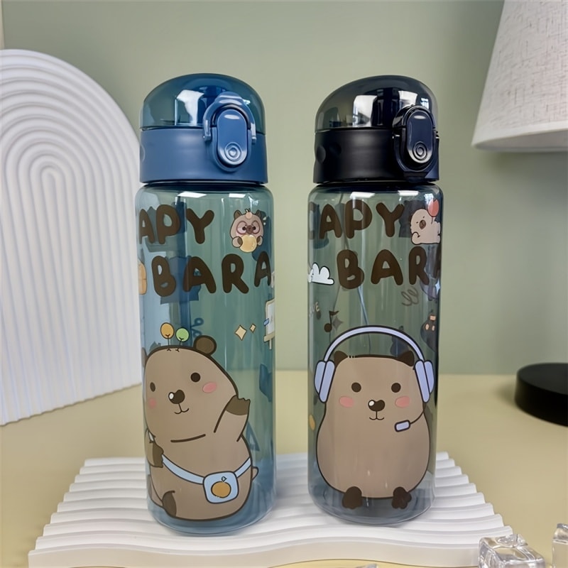 Transparent Cartoon Water Bottle With Carry Strap Leakproof Portable Sports Cup 3