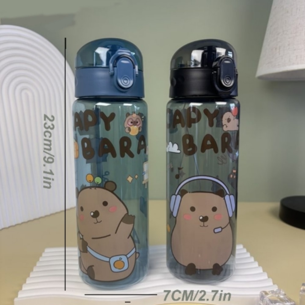 Transparent Cartoon Water Bottle With Carry Strap Leakproof Portable Sports Cup 4