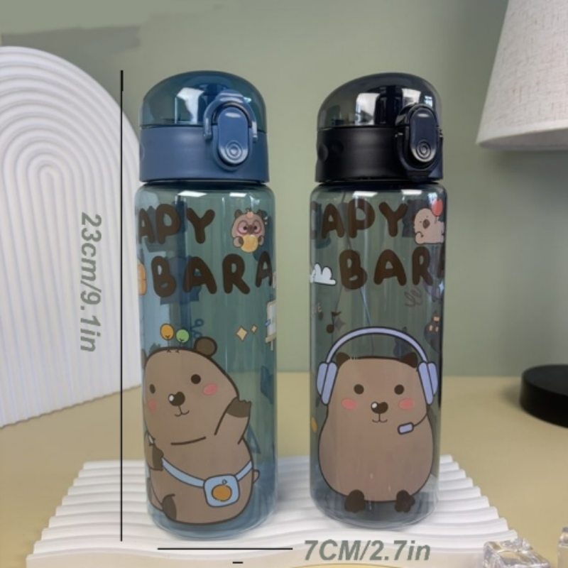 Transparent Cartoon Water Bottle With Carry Strap Leakproof Portable Sports Cup 4