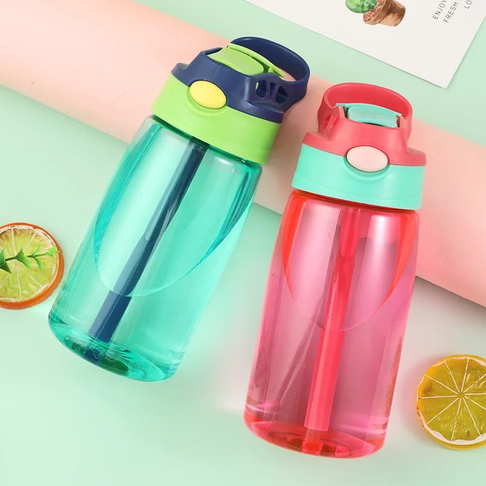 Portable Kids Water Bottle With Straw Gym Travel Sports Cup 3