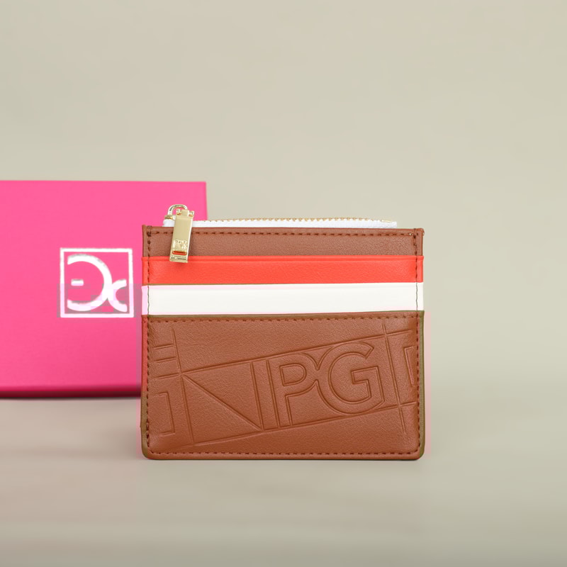 Womens Leather Wallet With Monogram Print And Metal Zipper Card Holder 2