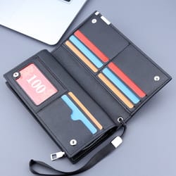 mens pu long clutch wallet bag with zipper card & coin holder