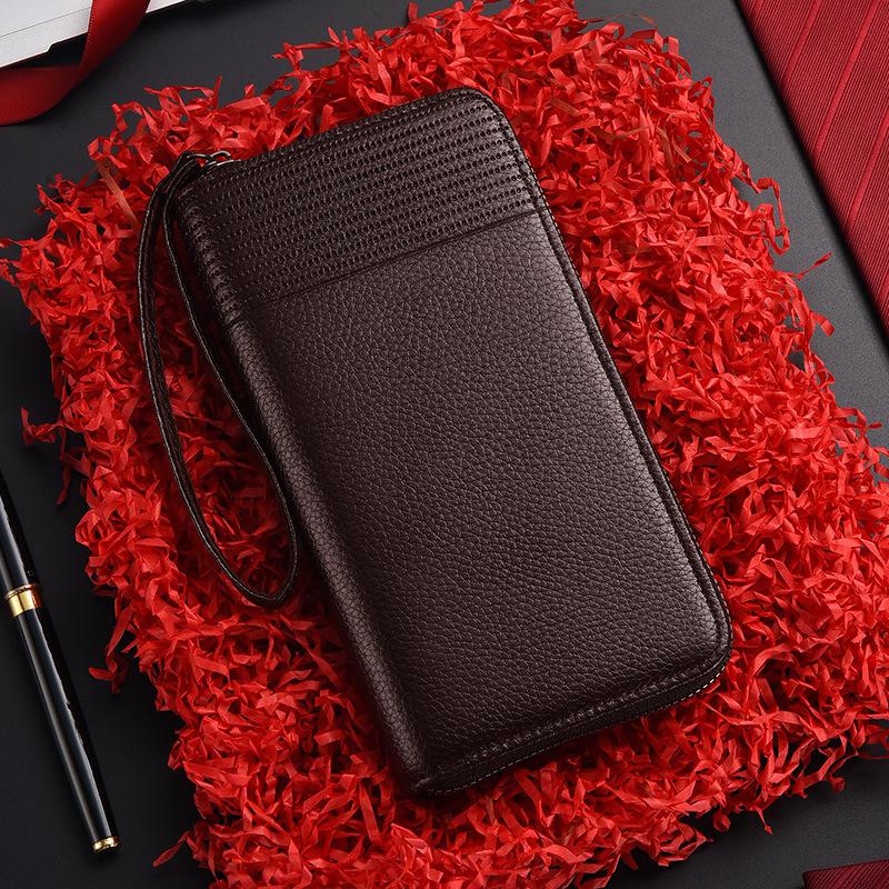 Premium RFID Blocking Leather Long Wallet For Men Zipper Clutch Organizer With Credit Card ID Hold 5