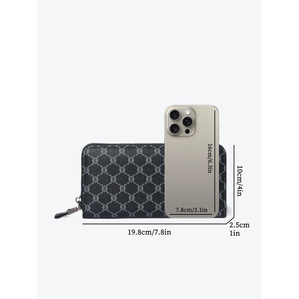 Premium Mens Long Zipper Wallet With Geometric Design Large Capacity 3