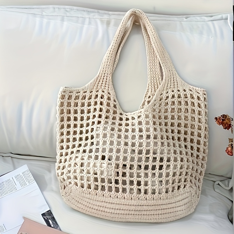 Large Crochet Tote Bag For Women Hollow Woven Shopping Bag With Comfortable Shoulder Strap For Trav 1
