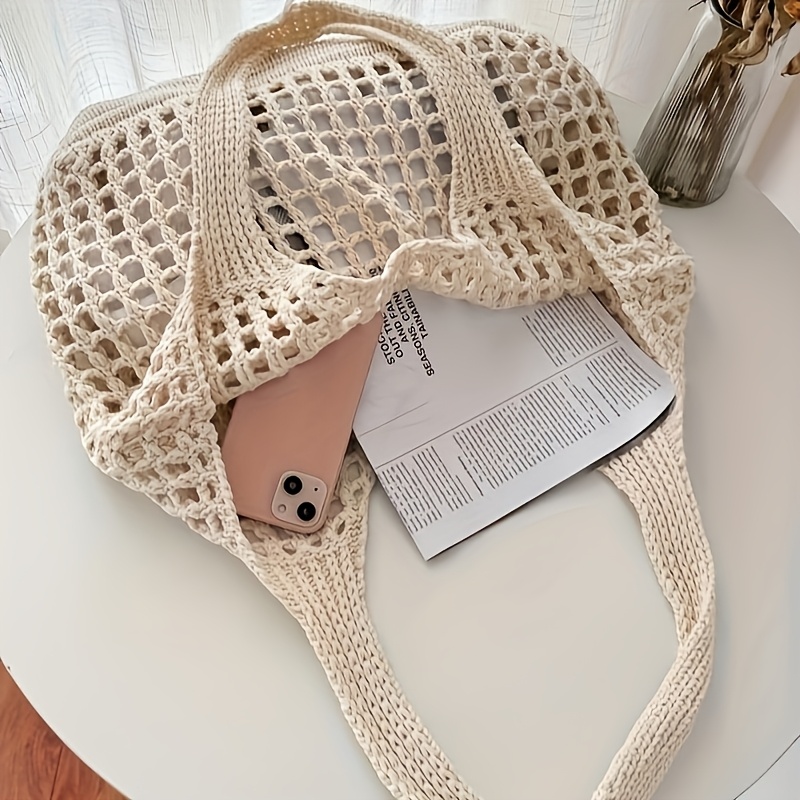 Large Crochet Tote Bag For Women Hollow Woven Shopping Bag With Comfortable Shoulder Strap For Trav 2