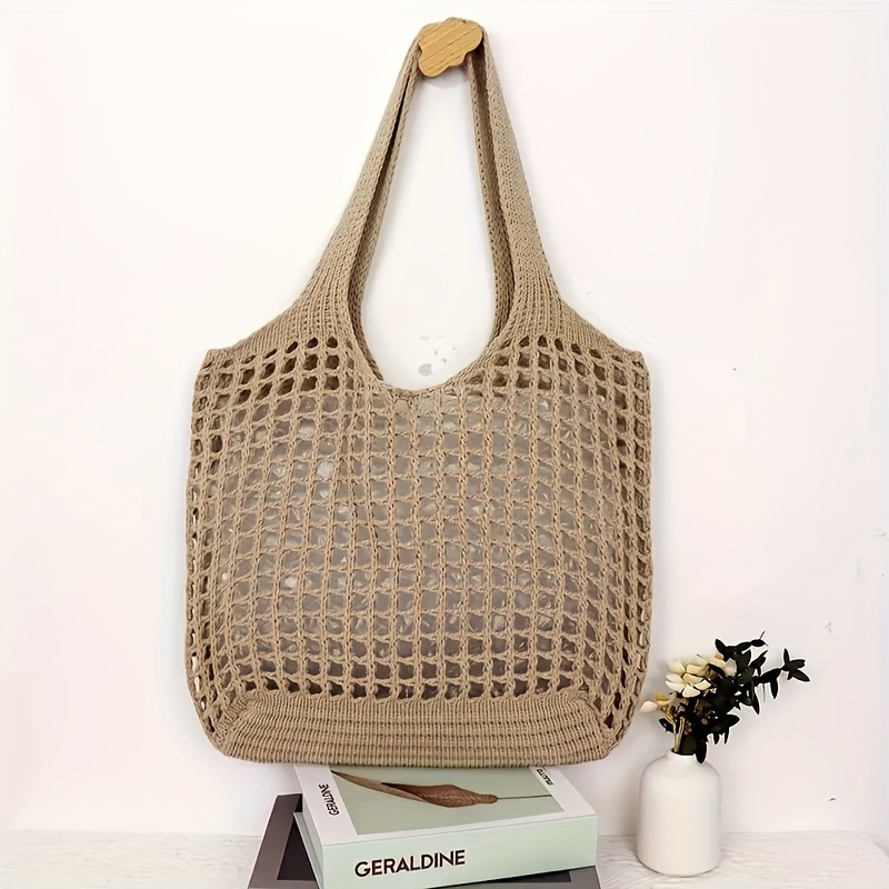 Large Crochet Tote Bag For Women Hollow Woven Shopping Bag With Comfortable Shoulder Strap For Trav 4