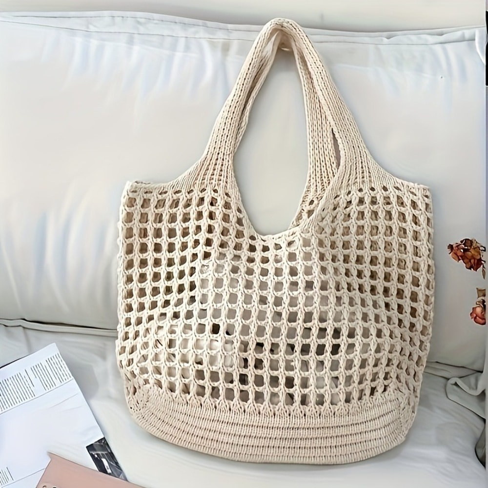 Large Crochet Tote Bag For Women Hollow Woven Shopping Bag With Comfortable Shoulder Strap For Trav 6