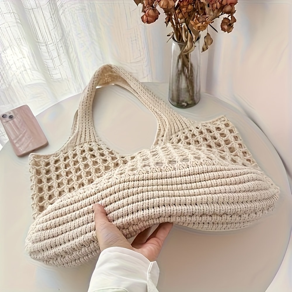 Large Crochet Tote Bag For Women Hollow Woven Shopping Bag With Comfortable Shoulder Strap For Trav 5