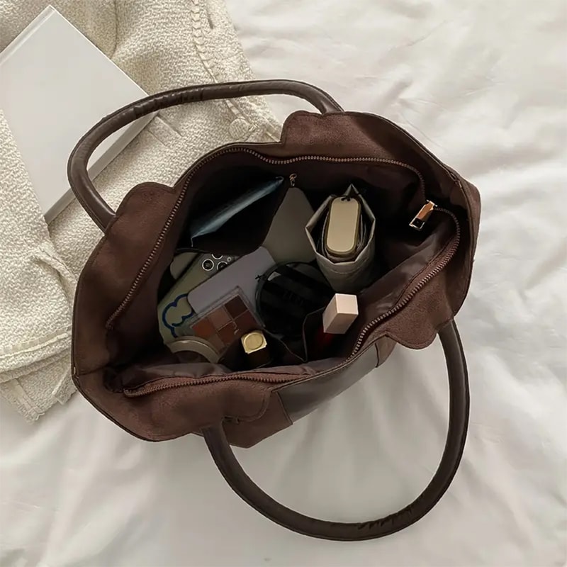 Premium Suede Tote Handbag For Women Stylish Colorblock Shoulder Bag 3