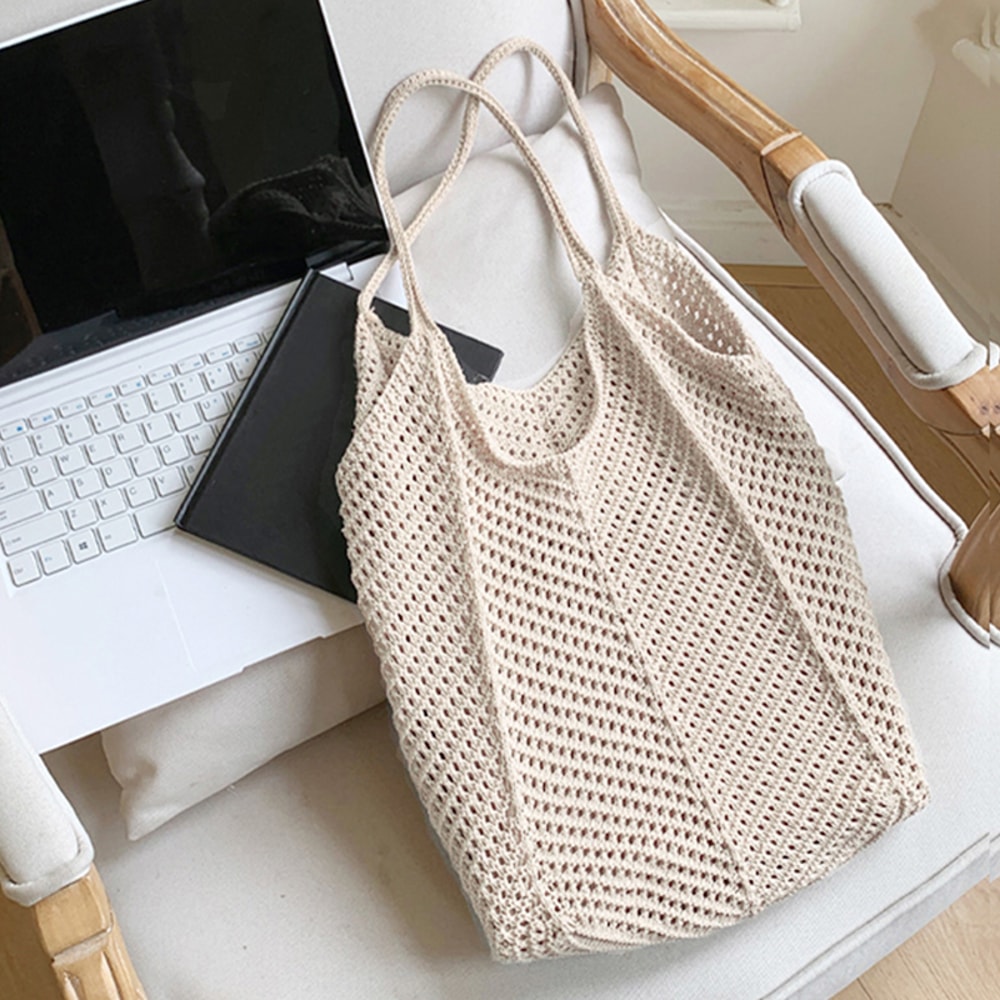 Hollow Woven Shoulder Bag Large Capacity Summer Crochet Tote for Women