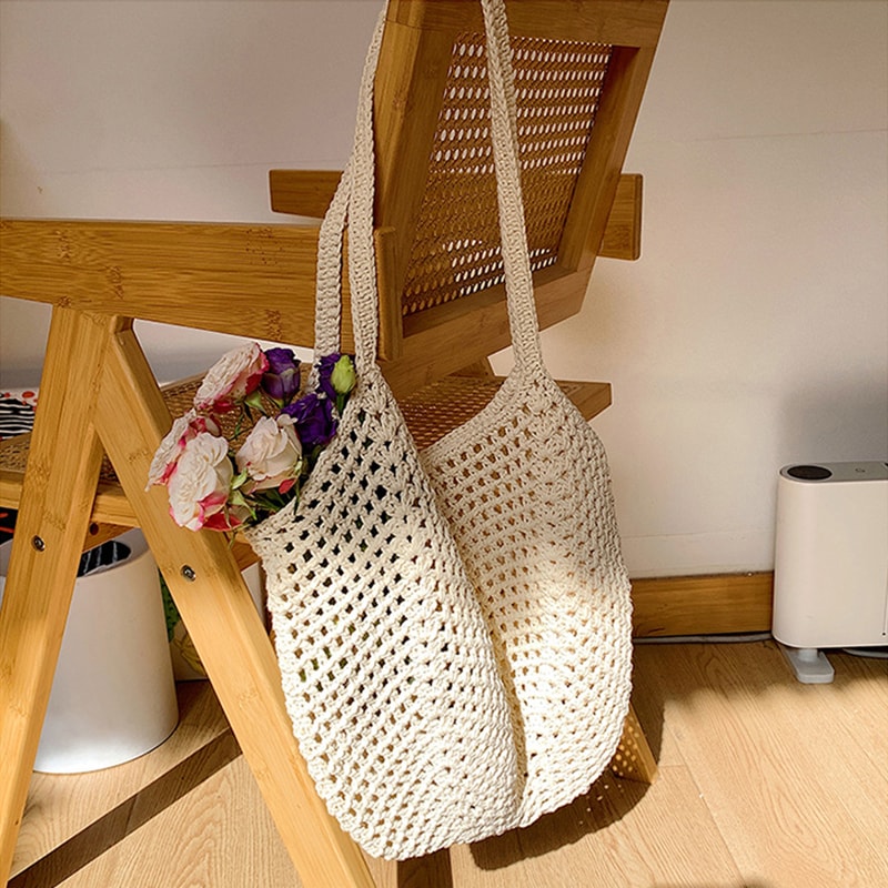 Hollow Woven Shoulder Bag Large Capacity Summer Crochet Tote for Women