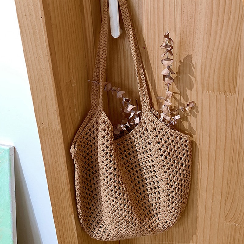 Hollow Woven Shoulder Bag Large Capacity Summer Crochet Tote for Women