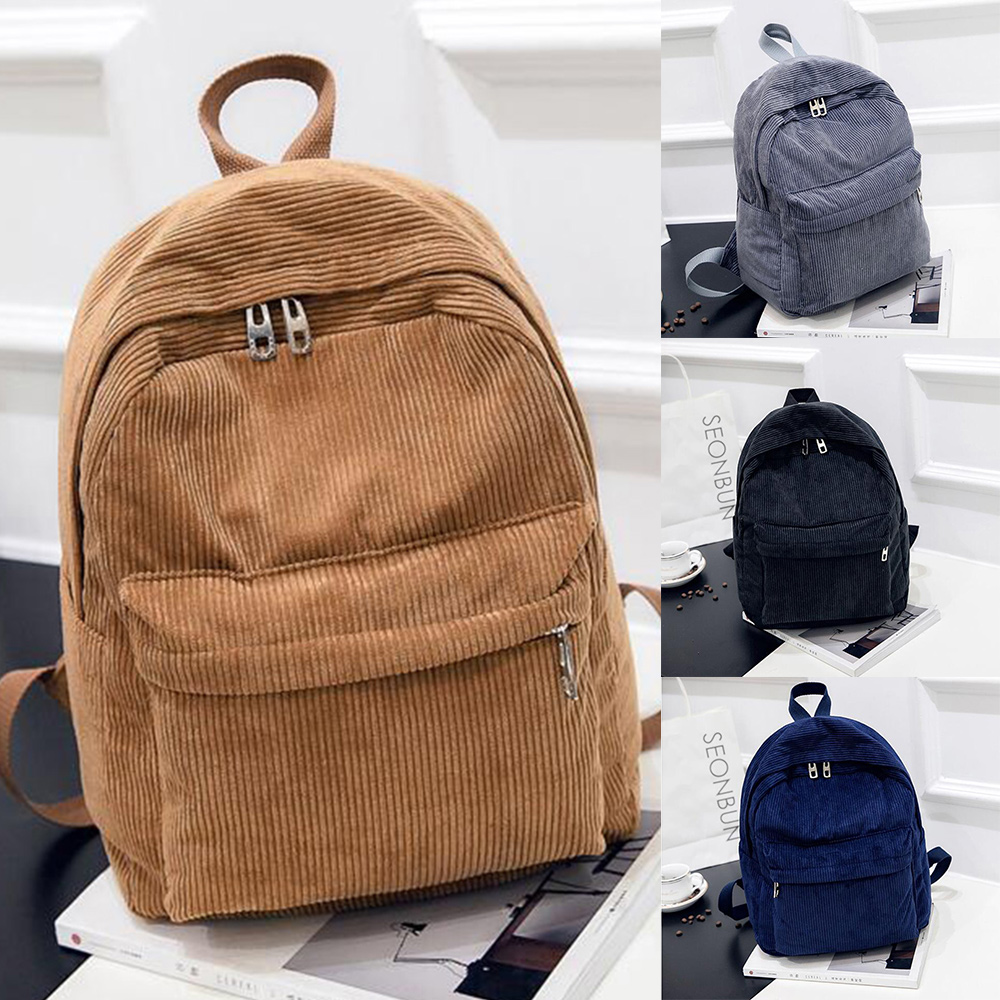 Fashionable Corduroy Backpack for Women Versatile School Travel and Everyday Bag