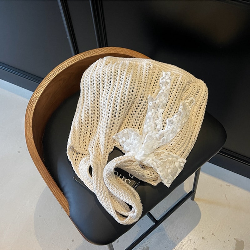 Summer Straw Beach Tote Bag for Women Hollow Out Weave Handbag with Lace Detail