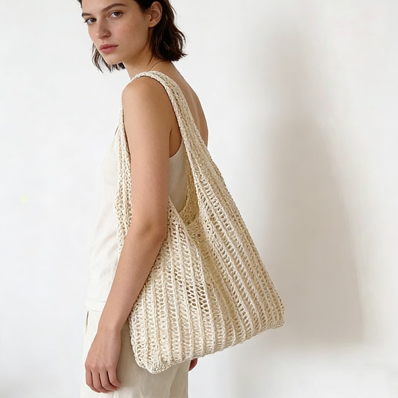Summer Knitted Hollow Underarm Tote Bag Womens Large Capacity Shopper For Casual Travel 0