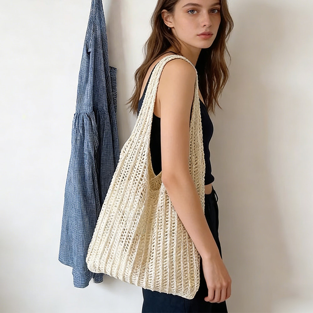 Summer Knitted Hollow Underarm Tote Bag Womens Large Capacity Shopper For Casual Travel 1