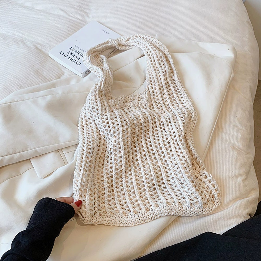 Summer Knitted Hollow Underarm Tote Bag Womens Large Capacity Shopper For Casual Travel 5