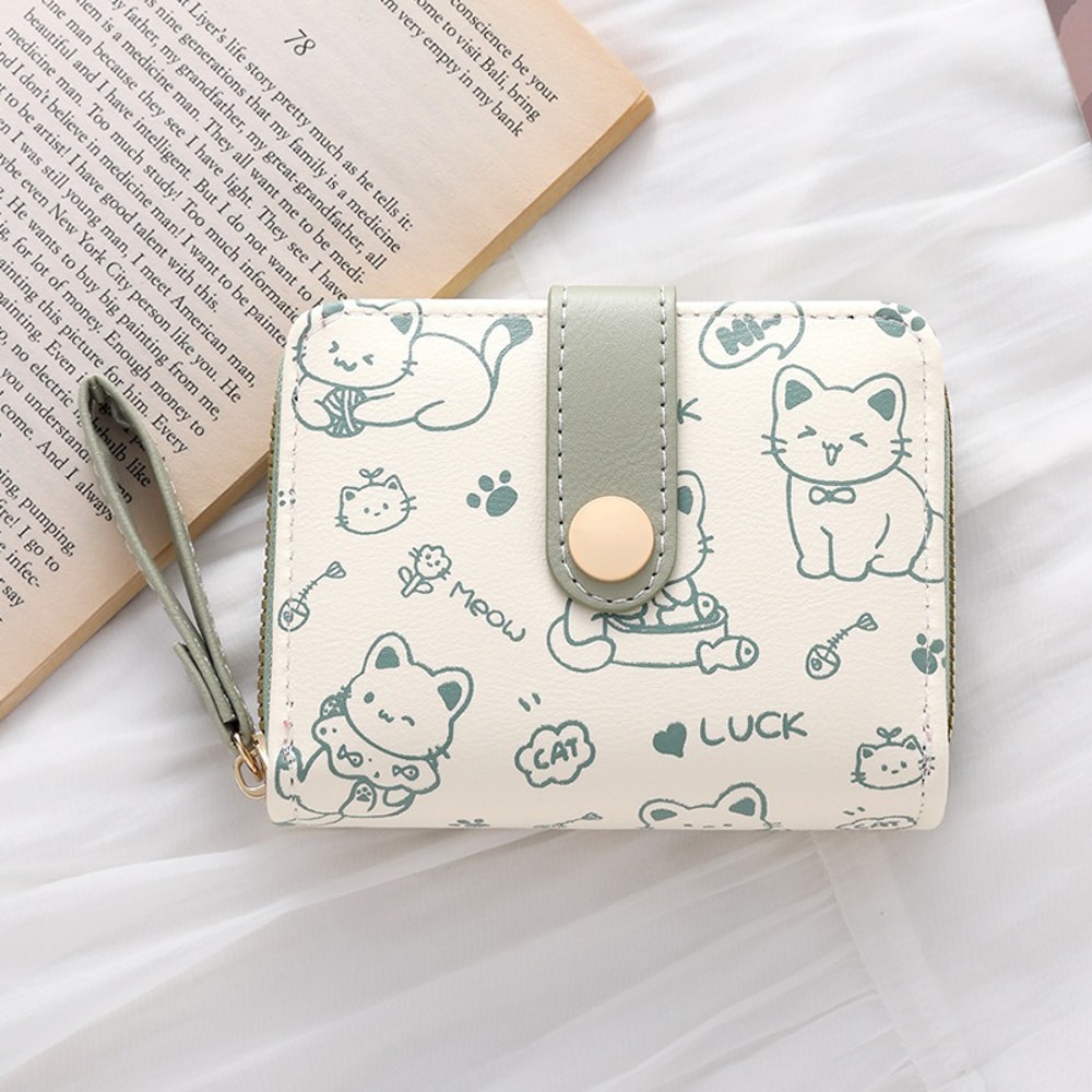 Cute Cat Wallet For Women Stylish Card Holder With Zip Coin Pocket Square Handbag High Quality Purs 6