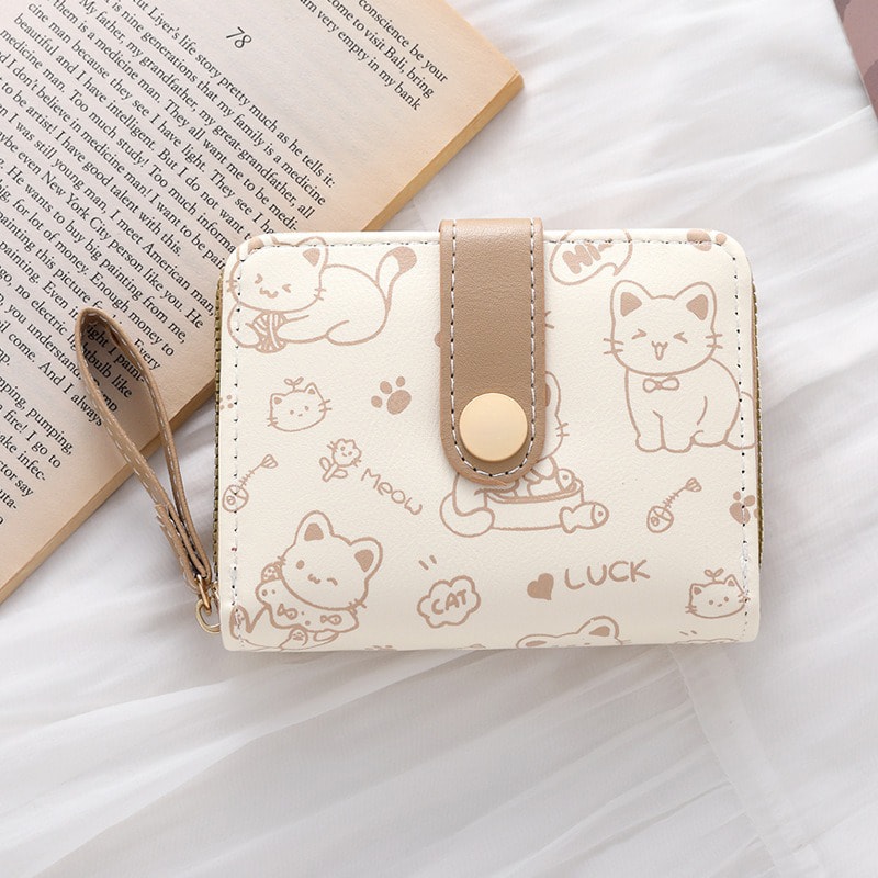 Cute Cat Wallet For Women Stylish Card Holder With Zip Coin Pocket Square Handbag High Quality Purs 7