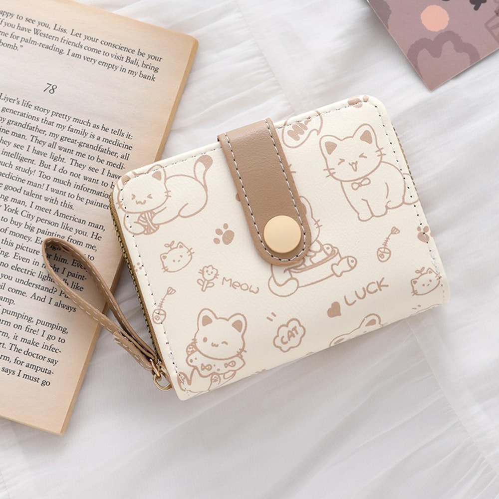 Cute Cat Wallet For Women Stylish Card Holder With Zip Coin Pocket Square Handbag High Quality Purs 2