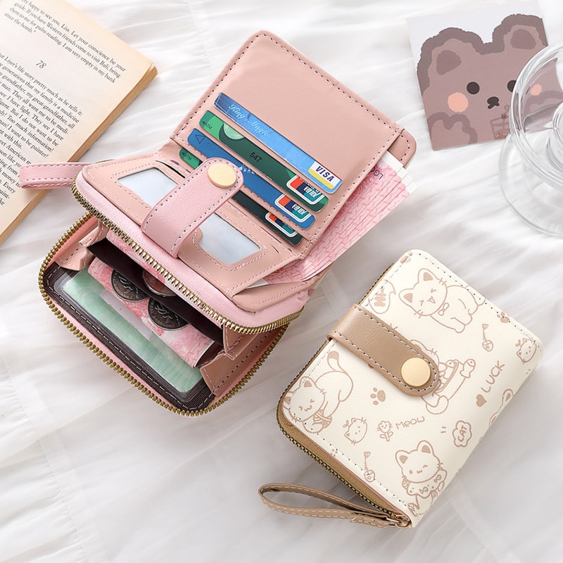 Cute Cat Wallet For Women Stylish Card Holder With Zip Coin Pocket Square Handbag High Quality Purs 4