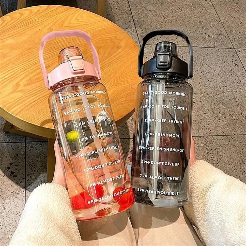 Portable Travel Water Bottle with Time Marker Leak Proof Non-Slip Design Fitness Cup with Cute Stickers