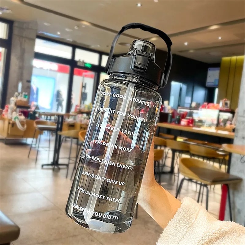 Portable Travel Water Bottle with Time Marker Leak Proof Non-Slip Design Fitness Cup with Cute Stickers